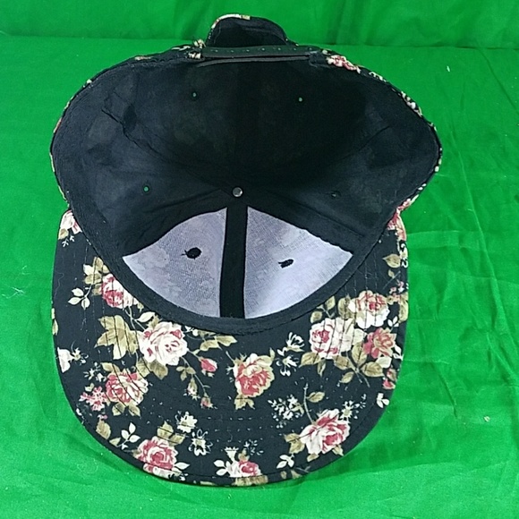 Floral Black Pink Flower Print Snapback Hat - Picture 5 of 6